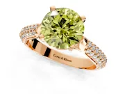 Solitaire Engagement Ring Setting for Fancy Yellow Round Cut Center with Multi-Row Accents and Prong Head in Rose Gold