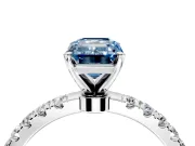 Open Basket Engagement Ring Setting for Fancy Blue Emerald Cut Center with Pave Band and Prong Head in Platinum