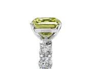Shared-Prong Engagement Ring Setting for Fancy Yellow Asscher Cut Center with Graduated Accents and Prong Head in Sterling Silver