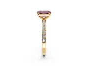 Solitaire Engagement Ring Setting for Fancy Pink Emerald Cut Center with Round Cut Pave Band and Prong Head in Yellow Gold