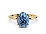 Hidden Halo Engagement Ring Setting for Fancy Blue Oval Center with Thin Round-Wire Band and Prong Head in Yellow Gold