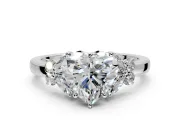 Solitaire Engagement Ring Setting for Heart-Shaped Center with Marquise Flower Shoulders and Prong Head in Platinum