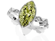 Vintage Station Engagement Ring Setting for Fancy Yellow Marquise Center with Accents and Prong Head in White Gold