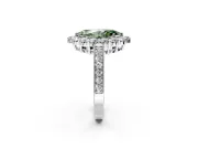 Halo Engagement Ring Setting for Fancy Green Marquise Center with Milgrain Channel Band and Prong Head in Sterling Silver