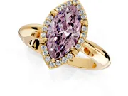 Halo Engagement Ring Setting for Fancy Pink Marquise Center with Tapered Plain Band and Prong Head in Yellow Gold