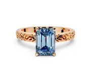 Solitaire Engagement Ring Setting for Fancy Blue Emerald Cut Center with Scrollwork Band and Prong Head in Rose Gold
