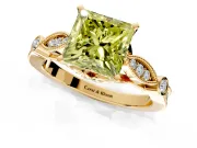 Solitaire Engagement Ring Setting for Fancy Yellow Princess Cut Center with Marquise and Bezel Accents and Prong Head in Yellow Gold