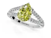 Solitaire Engagement Ring Setting for Fancy Yellow Pear-Shaped Center with Pave Split Shank and Prong Head in White Gold