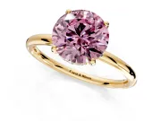 Solitaire Engagement Ring Setting for Fancy Pink Round Cut Center with Plain Band, Open Basket and Prong Head in Yellow Gold