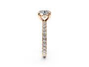 Solitaire Engagement Ring Setting for Round Cut Center with Shared-Prong Accents and Prong Head in Rose Gold