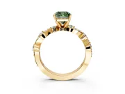 Solitaire Engagement Ring Setting for Fancy Green Cushion Cut Center with Bar-Station Pave Twist and Prong Head in Yellow Gold