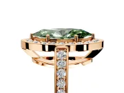 Bezel-Framed Halo Engagement Ring Setting for Fancy Green Marquise Center with Pave Band and Prong Head in Rose Gold