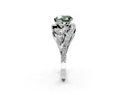 Halo Engagement Ring Setting for Fancy Green Heart-Shaped Center with Marquise and Pave Bypass Band and Prong Head in White Gold