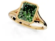 Solitaire Engagement Ring Setting for Fancy Green Radiant Cut Center with V Split Shank and Bezel Head in Yellow Gold