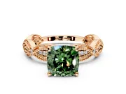Solitaire Engagement Ring Setting for Fancy Green Cushion Cut Center with Marquise Panel Band and Prong Head in Rose Gold