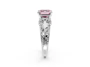 Solitaire Engagement Ring Setting for Fancy Pink Asscher Cut Center with Filigree Accent Basket and Prong Head in Sterling Silver