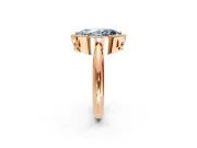 Halo Engagement Ring Setting for Fancy Blue Marquise Center with Tapered Plain Band and Prong Head in Rose Gold