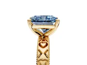 Solitaire Engagement Ring Setting for Fancy Blue Radiant Cut Center with XO Engraved Band and Prong Head in Yellow Gold
