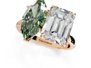 Fancy Green Marquise and Emerald Cut Lab-Grown Diamond Toi et Moi Engagement Ring with Prong-Set Stones in Rose Gold