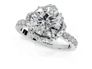 Halo Engagement Ring Setting for Round Cut Center with Openwork Halo, Pave Band and Prong Head in Sterling Silver