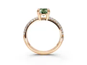 Solitaire Engagement Ring Setting for Fancy Green Oval Center with Multi-Row Pave Accents and Basket Head in Rose Gold