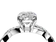 Crossover Engagement Ring Setting for Cushion Cut Center with Pave and Plain Strands and Prong Head in Platinum