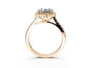 Milgrain Floral Halo Engagement Ring Setting for Asscher Cut Center with Pave Band and Prong Head in Rose Gold