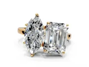 Marquise and Emerald Cut Lab-Grown Diamond Toi et Moi Engagement Ring with Prong-Set Stones in Yellow Gold