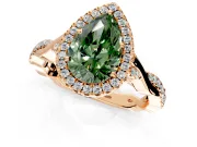 Halo Engagement Ring Setting for Fancy Green Pear-Shaped Center with Twist Band and Prong Head in Rose Gold
