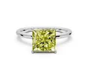 Solitaire Engagement Ring Setting for Fancy Yellow Princess Cut Center with Plain Band, Open Basket and Prong Head in Sterling Silver