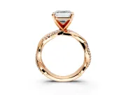 Solitaire Engagement Ring Setting for Asscher Cut Center with Pave and Plain Crossover and Basket Head in Rose Gold