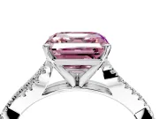 Solitaire Engagement Ring Setting for Fancy Pink Asscher Cut Center with Twisted Pave Split Shank and Prong Head in Platinum