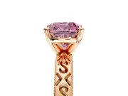 Solitaire Engagement Ring Setting for Fancy Pink Cushion Cut Center with Scrollwork Band and Prong Head in Rose Gold