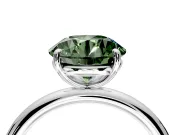 Low-Set Solitaire Engagement Ring Setting for Fancy Green Round Cut Center with Thin Plain Band and Prong Head in White Gold