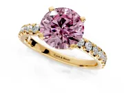 Solitaire Engagement Ring Setting for Fancy Pink Round Cut Center with Large Accents and Prong Head in Yellow Gold