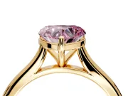 Solitaire Engagement Ring Setting for Fancy Pink Heart-Shaped Center with Narrow Cathedral Band and Prong Head in Yellow Gold