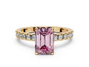 Solitaire Engagement Ring Setting for Fancy Pink Emerald Cut Center with Fine Pave Band and Claw Prong Head in Yellow Gold