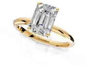 Hidden Halo Engagement Ring Setting for Emerald Cut Center with Thin Round-Wire Band and Prong Head in Yellow Gold