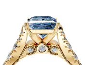 Solitaire Engagement Ring Setting for Fancy Blue Princess Cut Center with Pave Cathedral Shoulders and Prong Head in Yellow Gold