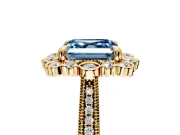 Milgrain Halo Engagement Ring Setting for Fancy Blue Asscher Cut Center with Bezel Point Accents and Prong Head in Yellow Gold