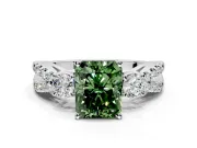 3 Stone Engagement Ring Setting for Fancy Green Radiant Cut Center with Pave Split Shank and Prong Head in Sterling Silver