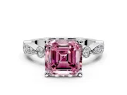 Solitaire Engagement Ring Setting for Fancy Pink Asscher Cut Center with Milgrain Bezel Accents and Prong Head in Platinum