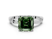 Solitaire Engagement Ring Setting for Fancy Green Asscher Cut Center with Carved Leaf Shoulders and Prong Head in Platinum