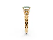 Solitaire Engagement Ring Setting for Fancy Green Radiant Cut Center with Filigree Band and Prong Head in Yellow Gold