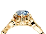 Halo Engagement Ring Setting for Fancy Blue Pear-Shaped Center with Leaf Motif Split Shank and Prong Head in Yellow Gold