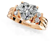 Solitaire Engagement Ring Setting for Heart-Shaped Center with Grooved Bar Accent Band and Prong Head in Rose Gold