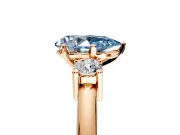 3 Stone Engagement Ring Setting for Fancy Blue Pear-Shaped Center with Wide Plain Band and Prong Head in Rose Gold