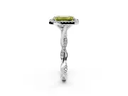 Halo Engagement Ring Setting for Fancy Yellow Emerald Cut Center with Twist Band and Prong Head in White Gold
