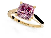 Solitaire Engagement Ring Setting for Fancy Pink Cushion Cut Center with Tapered Shoulders and Prong Head in Yellow Gold