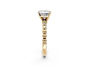 Solitaire Engagement Ring Setting for Princess Cut Center with Bezel-Dot Beaded Band and Prong Head in Yellow Gold